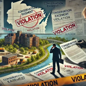 Illustration depicting a conservation violation with documents and a map in the background.