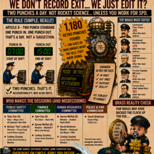 A satirical SoupNutz meme shows Superior PD time-travel claims, 1,180 retro punches, a two-punch rule, and brass reality-check graphics across multiple panels.